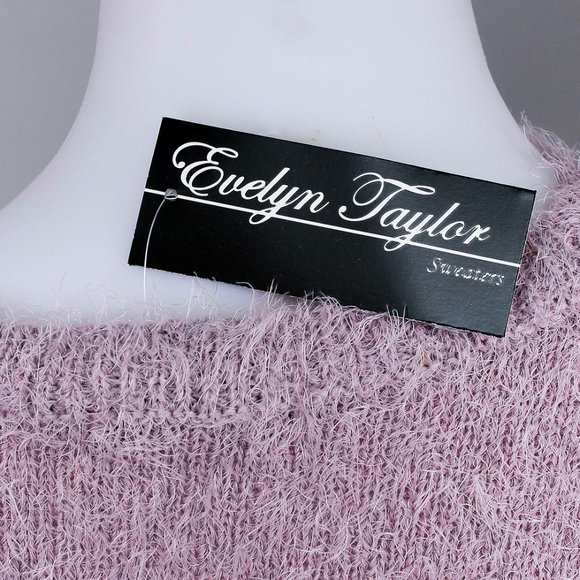 NWT Evelyn Taylor | Lilac & White Stripe Feather Yarn Sweater - M - Picture 6 of 7